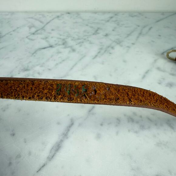 Vintage Brown Leather Belt – Minimal Oval Brass Buckle 70s 80s - Picture 8 of 8